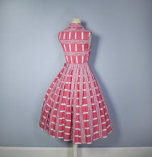 Load image into Gallery viewer, RED AND WHITE STRIPE AND PAISLEY PATTERNED 50s SHIRTWAISTER DAY DRESS - XS / petite