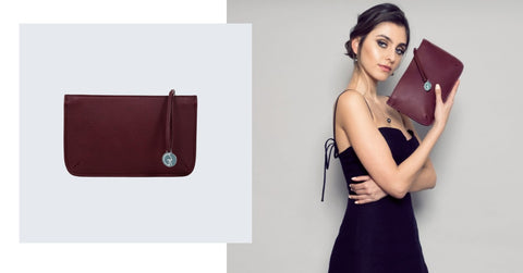 Christmas Party Outfit Idea, Classic style, Black dress and red vegan clutch purse 