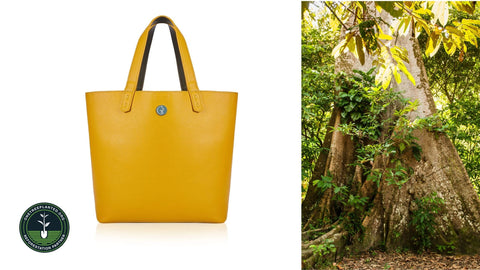 Amazon RainForest  Tree Green & Yellow  | Bright Yellow Tote Bag Vegan Leather