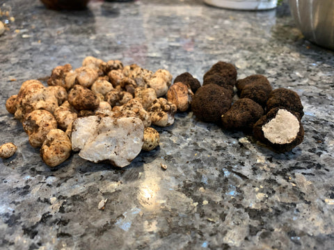Black and white truffles on the table