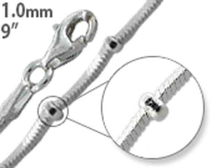 Sterling Silver 9 Square Snake Beaded Chain Bracelet/Anklet - 1.0MM