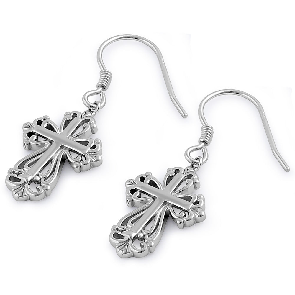 Sterling Silver Rustic Cross Dangle Earrings