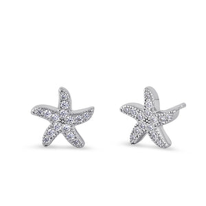 Sterling Silver Starfish Clear CZ Earrings