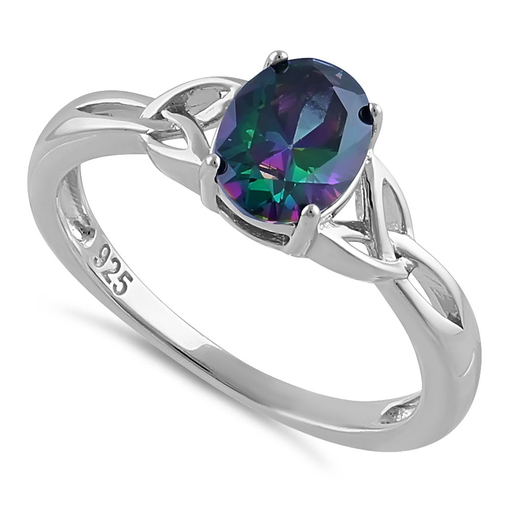 Sterling Silver Charmed Oval Rainbow CZ Ring - Dreamland Jewelry product image