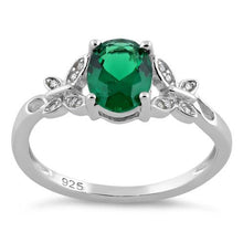 Load image into Gallery viewer, Sterling Silver Double Butterfly Emerald Center Stone CZ Ring