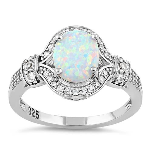 Sterling Silver Elegant White Oval Lab Opal CZ Ring