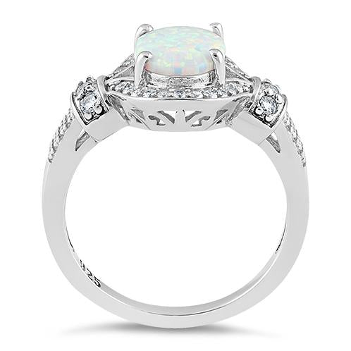 Sterling Silver Elegant White Oval Lab Opal CZ Ring