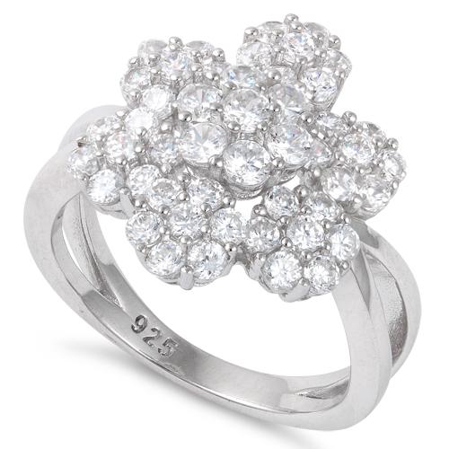 Sterling Silver Extravagant Flower Cz Ring