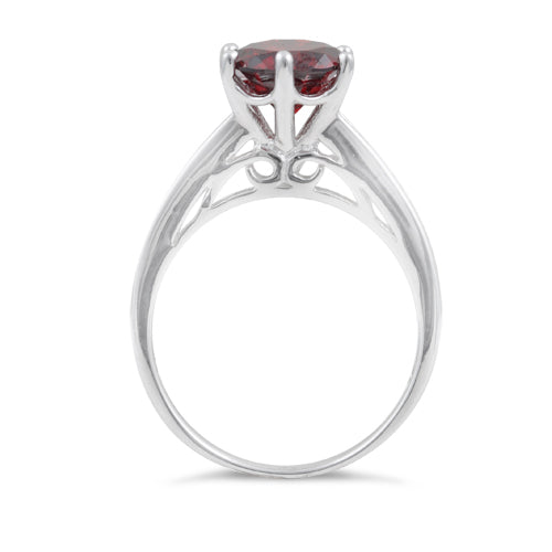 Sterling Silver Garnet Round Cut CZ Ring