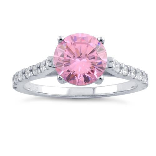 Sterling Silver Pink Round Cut Engagement CZ Ring