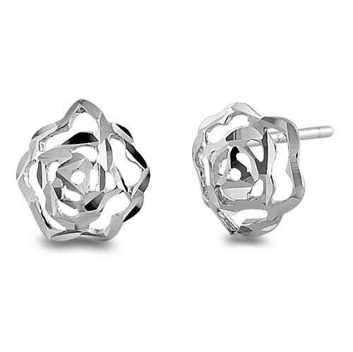 silver rose earrings