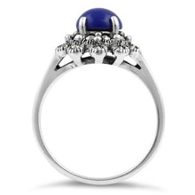 Load image into Gallery viewer, Sterling Silver Blue Lapis Flower Marcasite Ring
