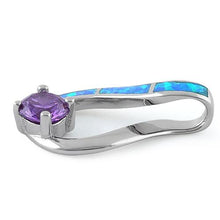 Load image into Gallery viewer, Sterling Silver Twist Blue Lab Opal &amp; Amethyst Round Cut CZ Pendant