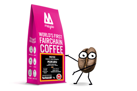 bag of coffee with mascot