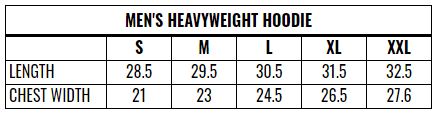 Men's Heavyweight Hoodie Size Chart