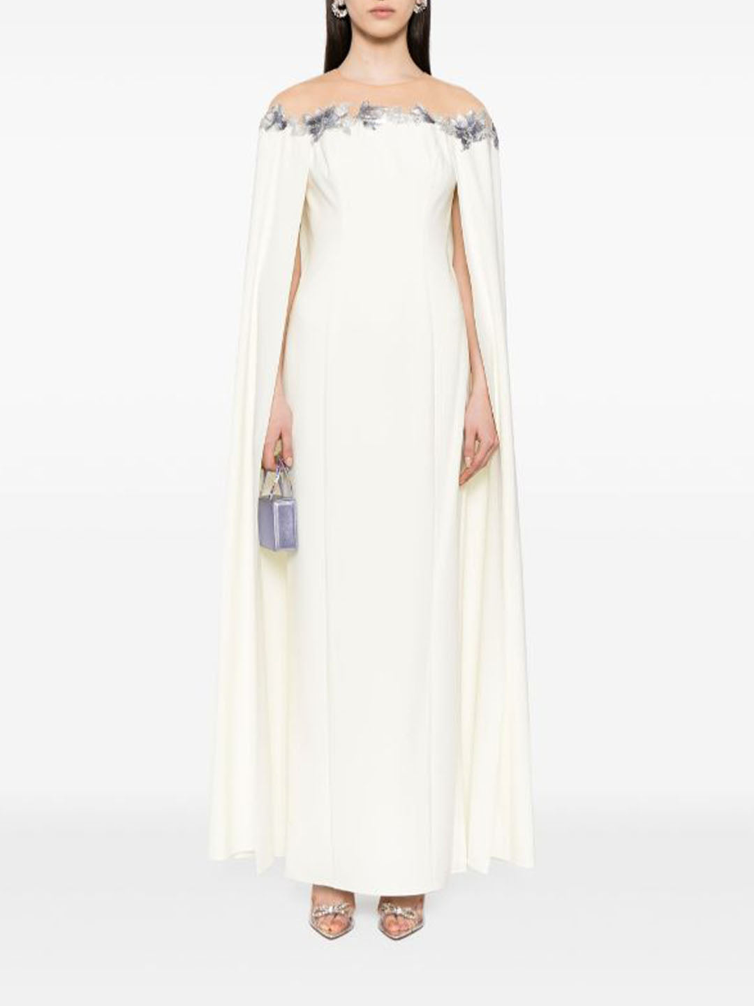 Marchesa Embroidered Illusion Gown In Neutral