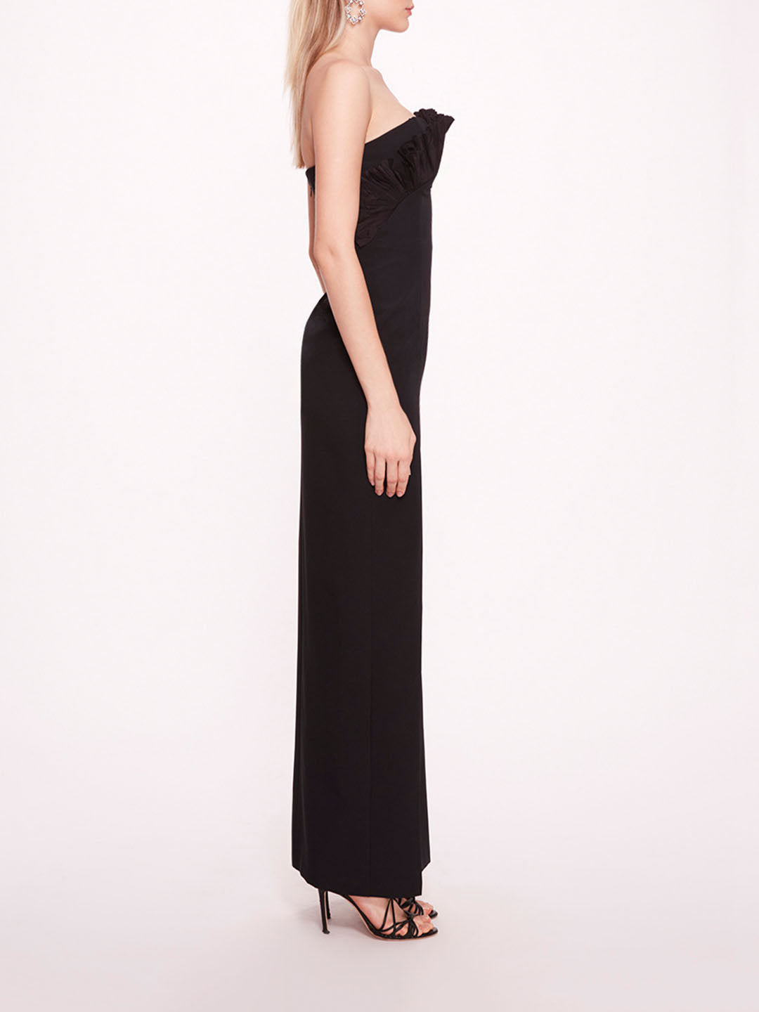 Shop Marchesa Pleated Neckline Gown In Black