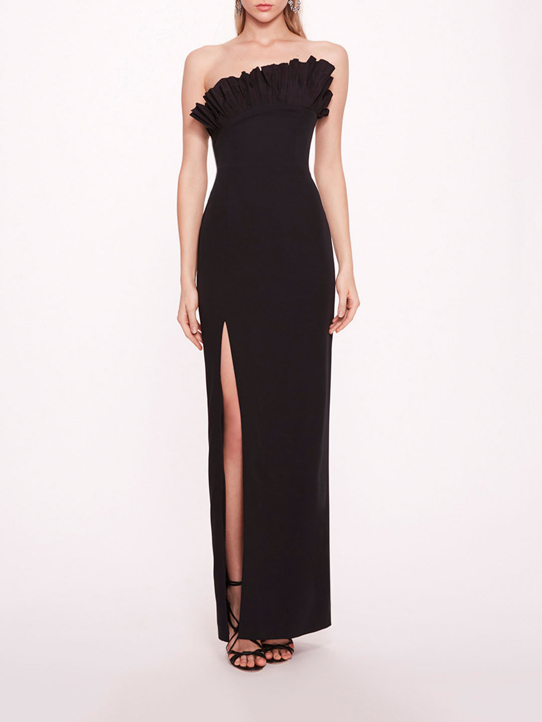 Shop Marchesa Pleated Neckline Gown In Black