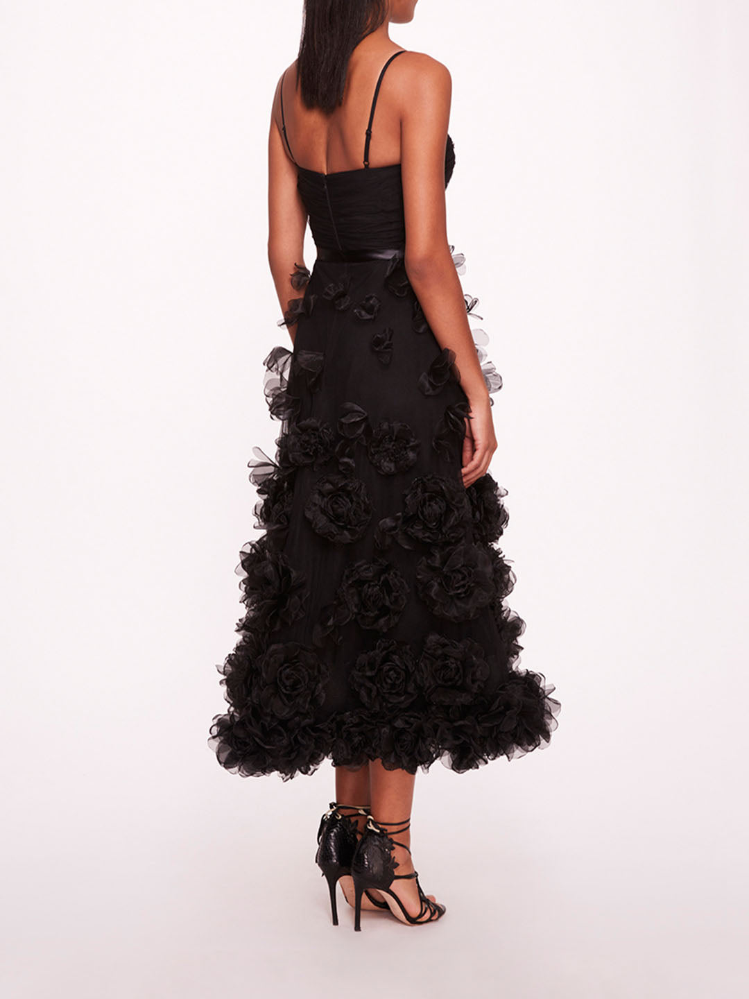 Shop Marchesa Tulle Rosette Midi Dress In Black
