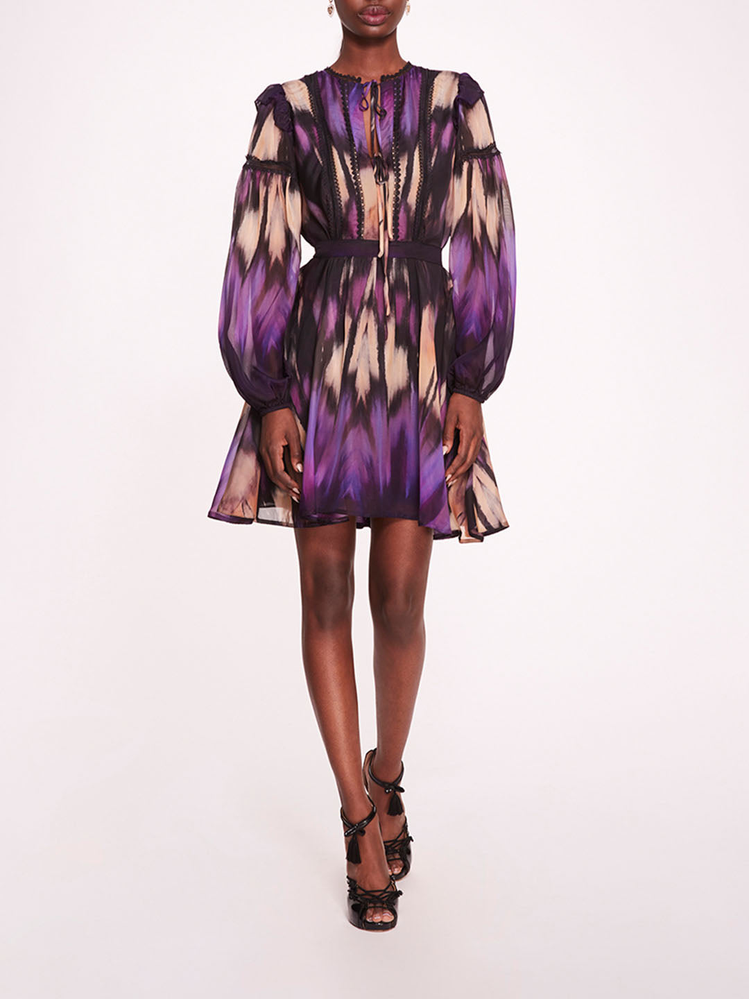 Marchesa Abstract Viscose Mini Dress In Purple