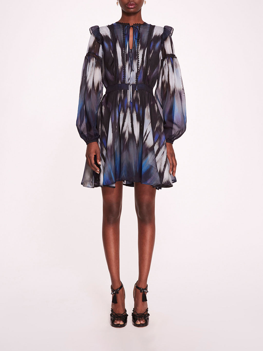 Marchesa Abstract Viscose Mini Dress In Blue