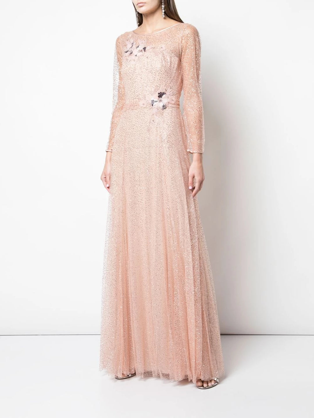 marchesa notte v neck tulle glitter gown