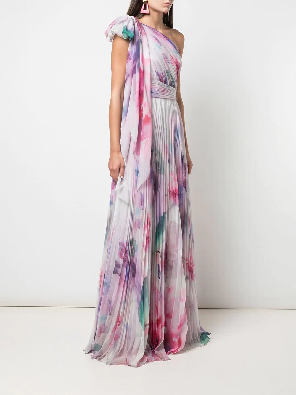 one shoulder floral gown