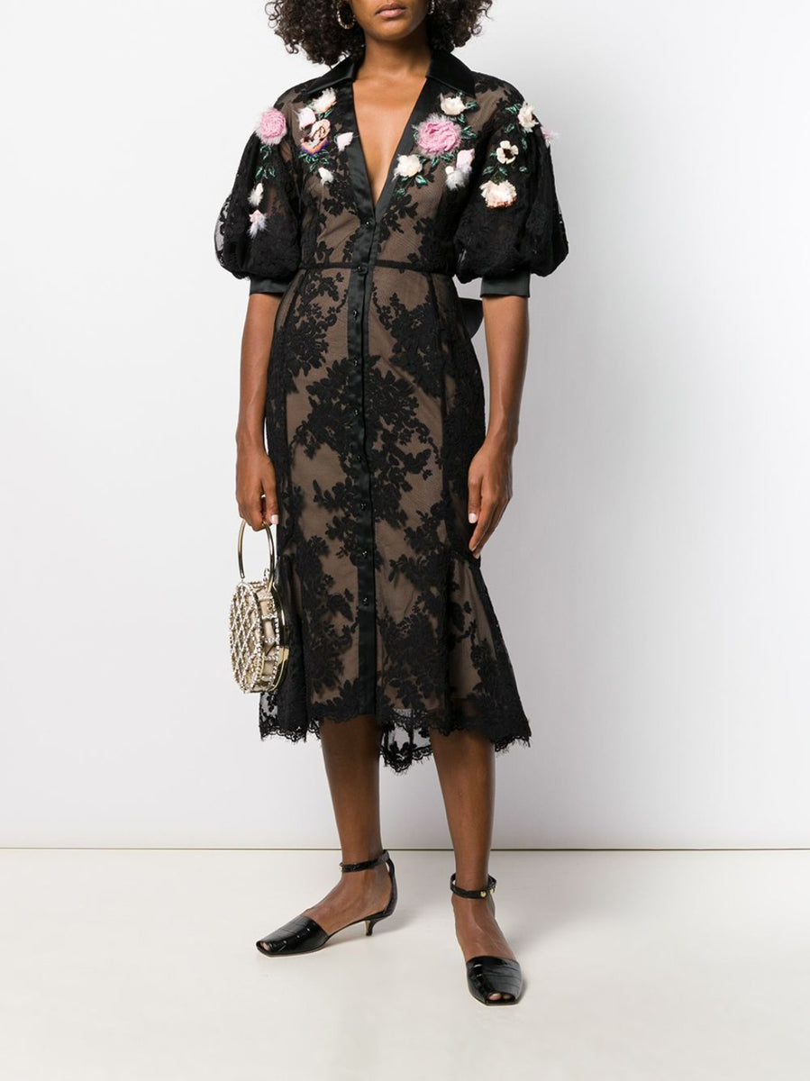 Bubble Sleeve Embellished Shirt Dress | Shop Marchesa Couture
