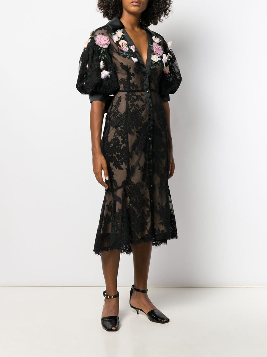 Bubble Sleeve Embellished Shirt Dress | Shop Marchesa Couture