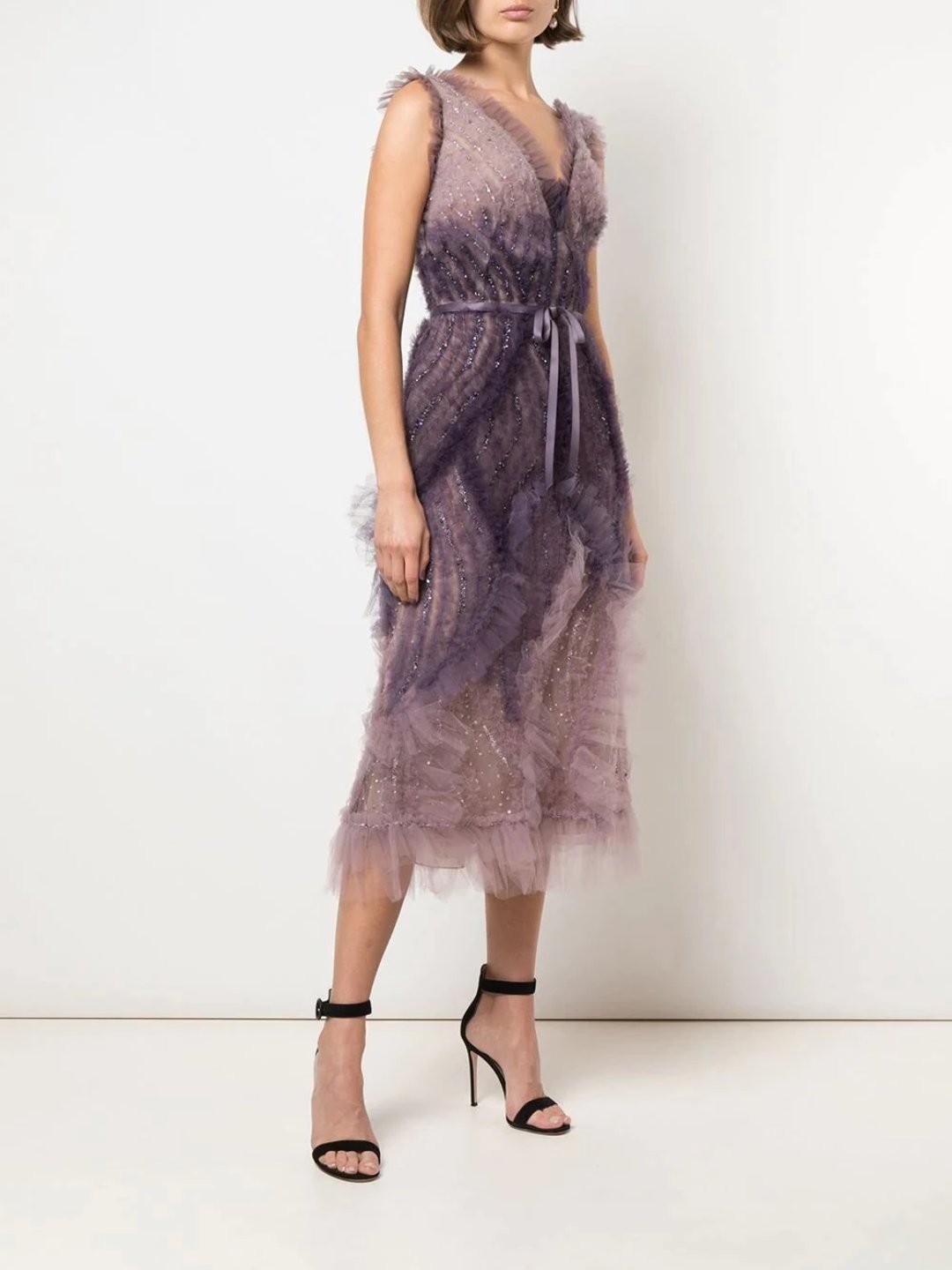 Deep V-Neckline Textured Cocktail Dress – Marchesa