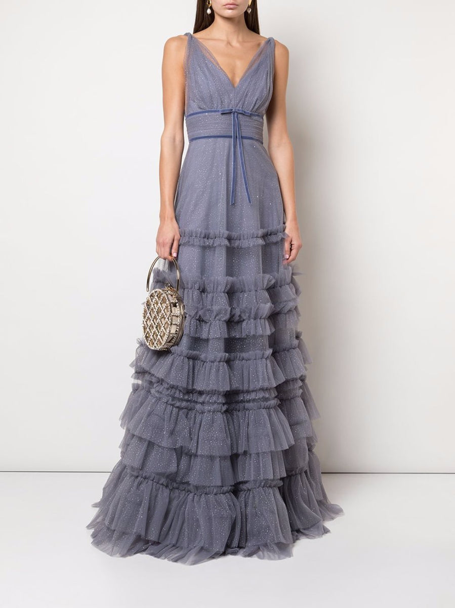 Ruffle Tiered Glitter Texture Gown – Marchesa