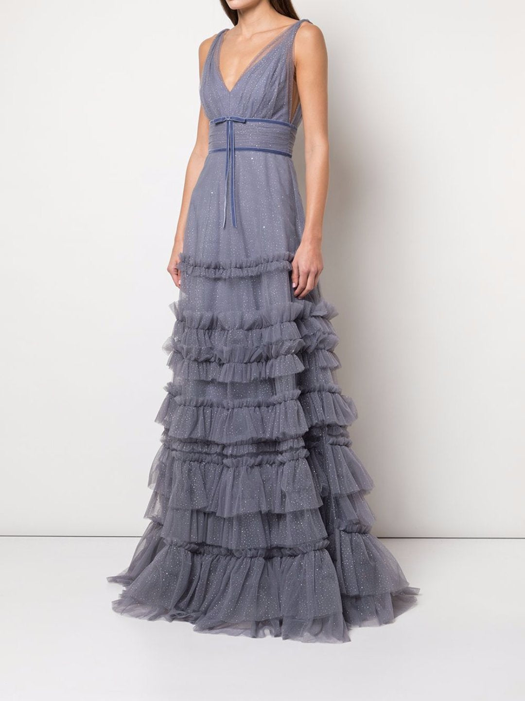 Ruffle Tiered Glitter Texture Gown – Marchesa