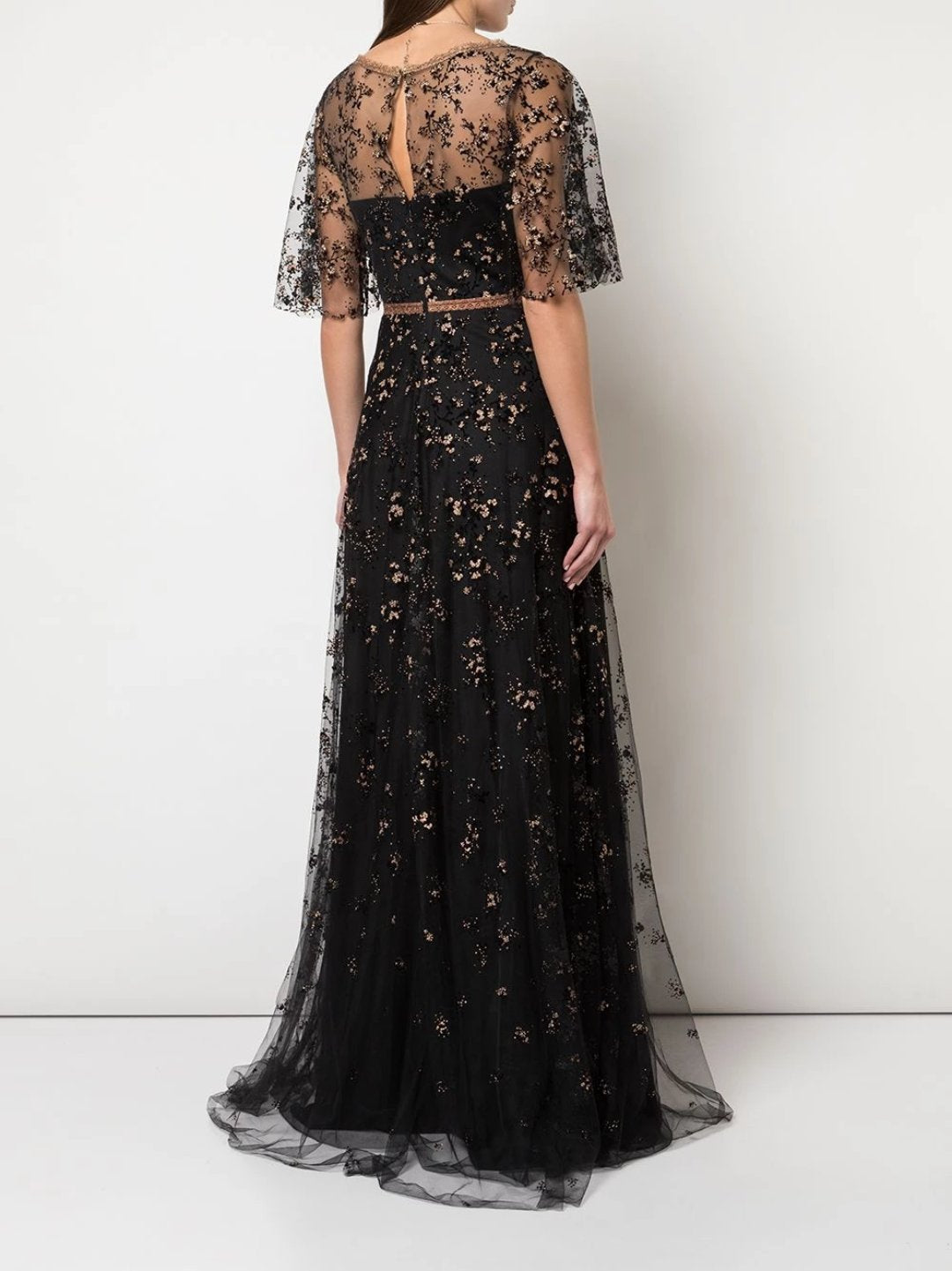 marchesa notte v neck tulle glitter gown