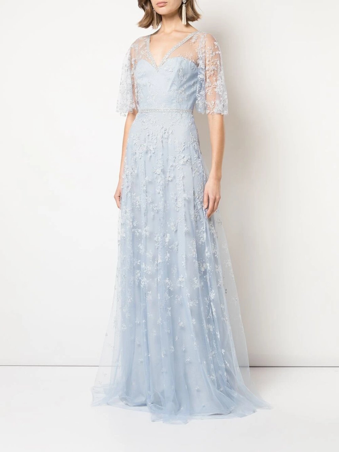 marchesa notte v neck tulle glitter gown