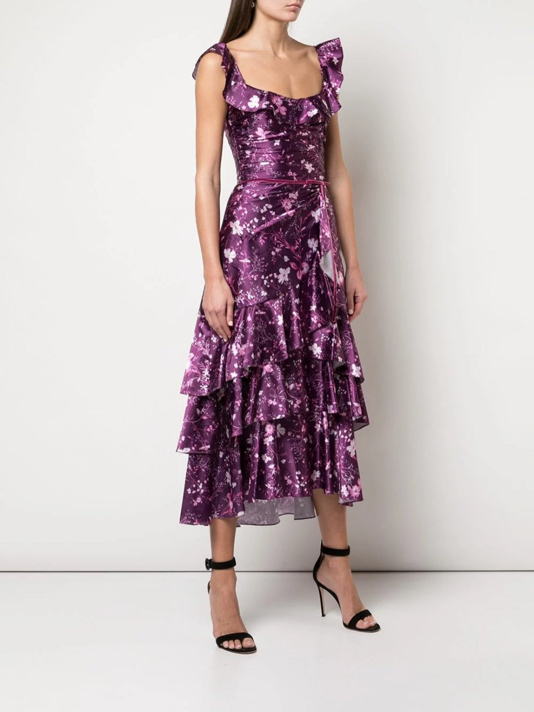Floral Print Charm Ruffle Cocktail Dress – Marchesa