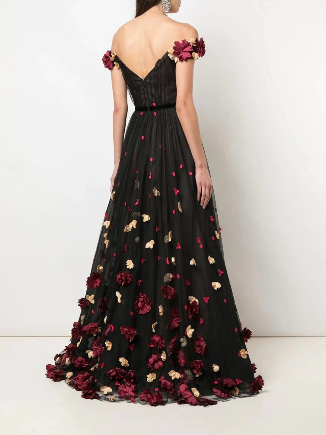 3D Floral Flocked Dot Gown – Marchesa