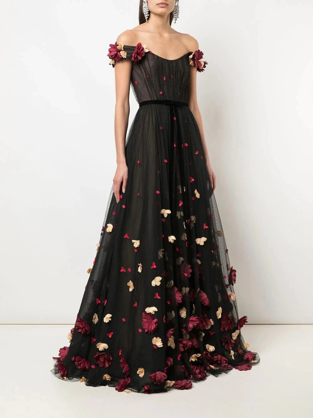 3D Floral Flocked Dot Gown – Marchesa