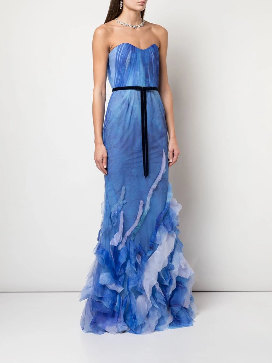 Strapless Printed Texture Fit Flare Gown – Marchesa