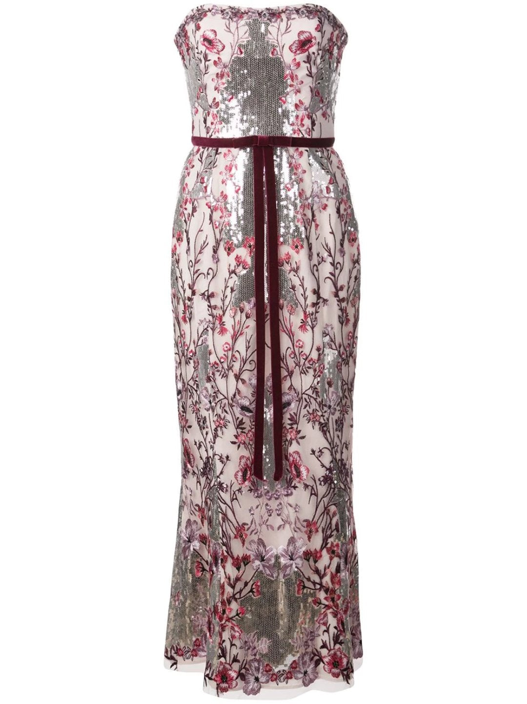 Strapless Sequin Embellished Tea-Length Dress – Marchesa