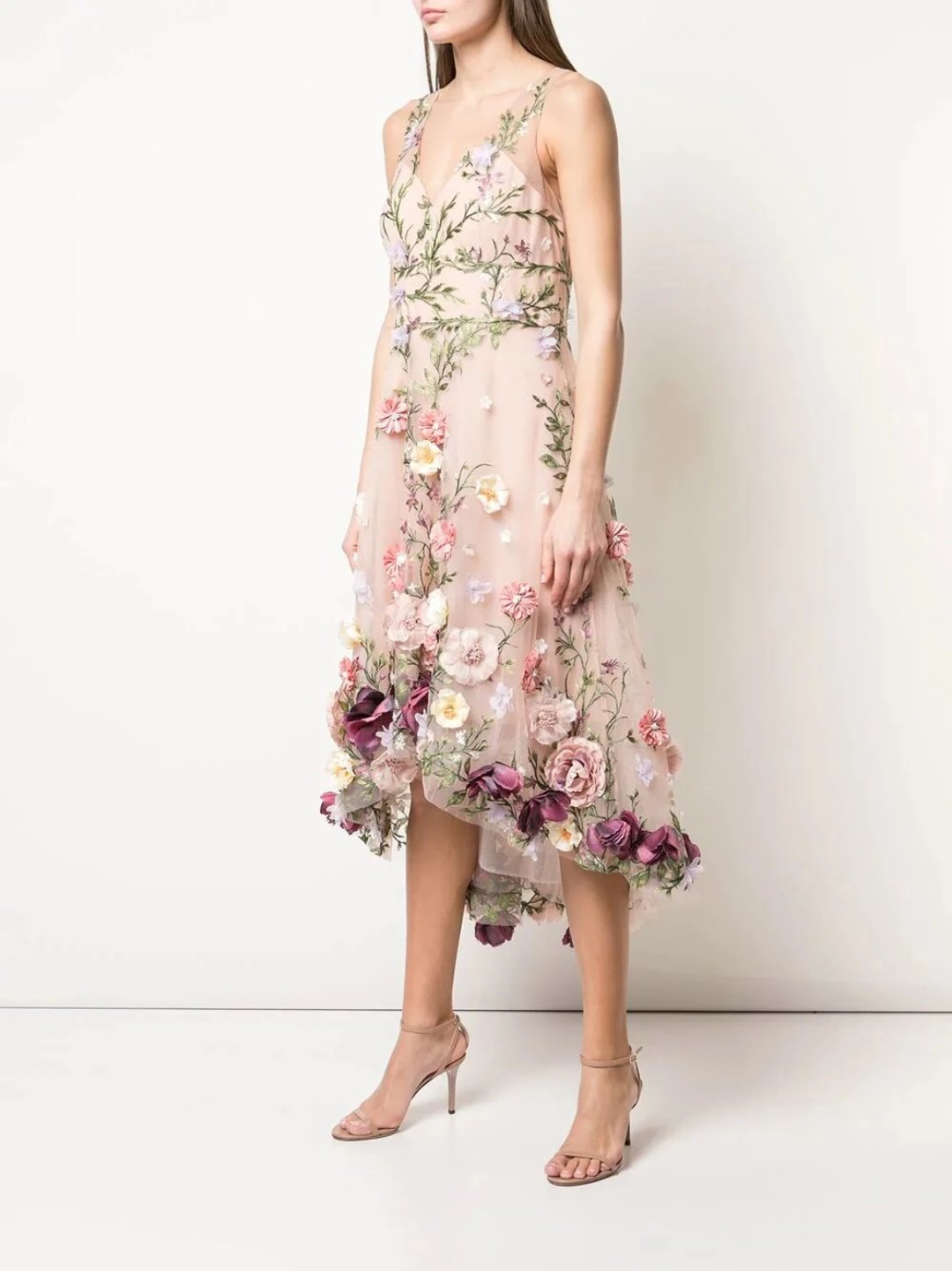 marchesa notte high low cocktail with flower petals