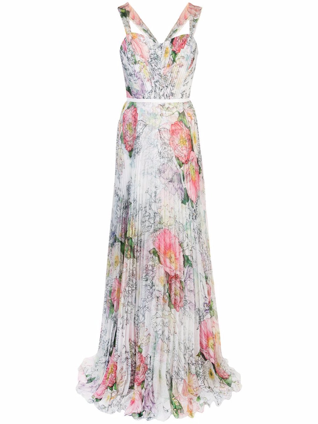 Floral Print Pleated Gown – Marchesa