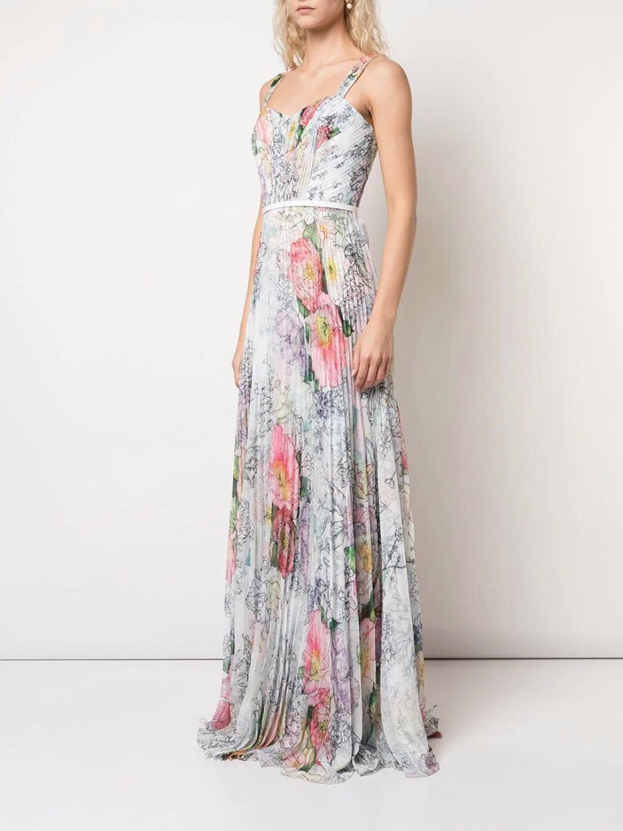 Floral Print Pleated Gown – Marchesa