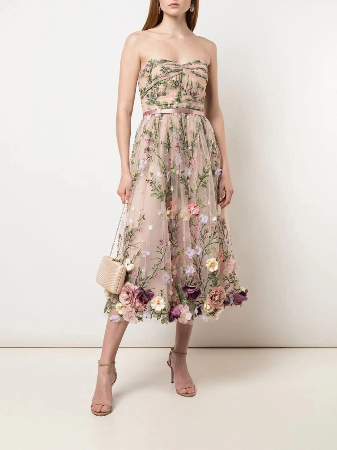 strapless tea length dress