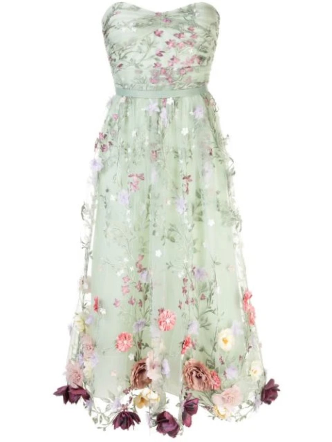 Strapless 3D Floral Embroidered Tea Length Dress – Marchesa