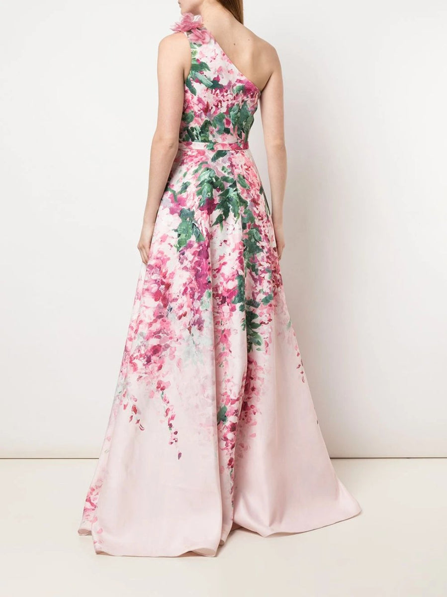One-Shoulder Print Duchess Satin Ball Gown – Marchesa