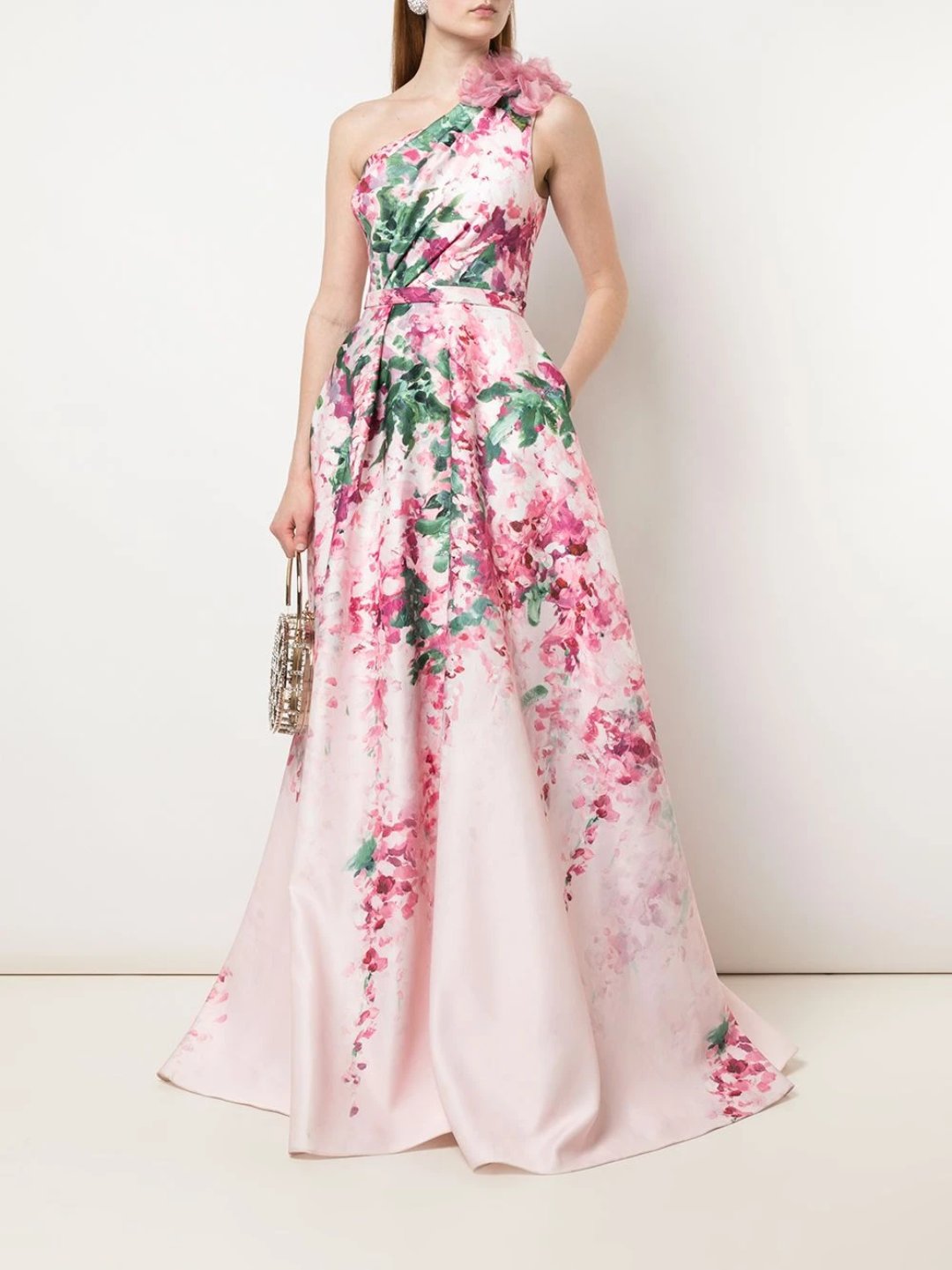 satin floral gown
