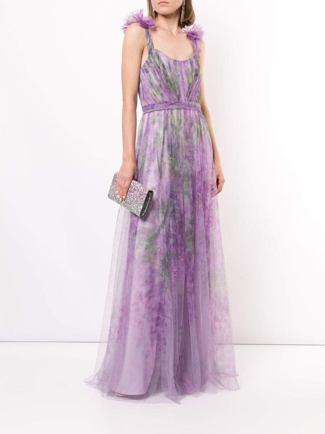 marchesa notte lilac dress