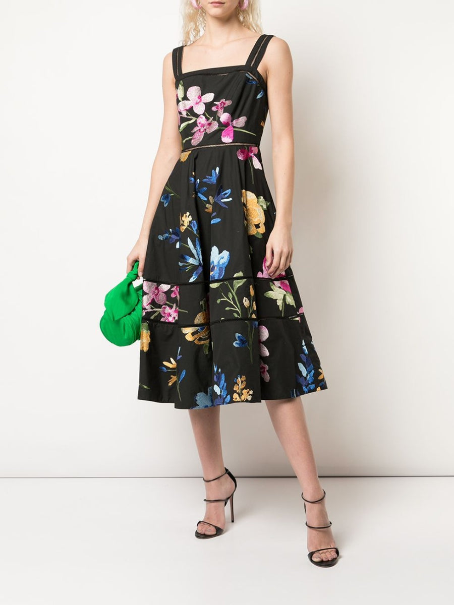 Flared Floral Print Dress – Marchesa