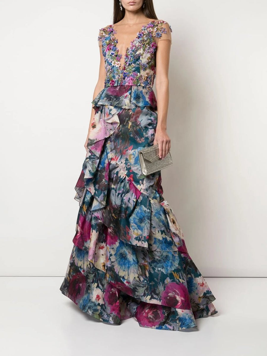 Floral Appliqué Tiered Gown – Marchesa