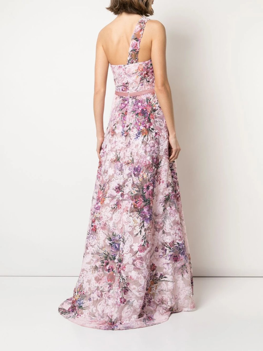 One-Shoulder Pleated Soutache Hi-Low Gown – Marchesa